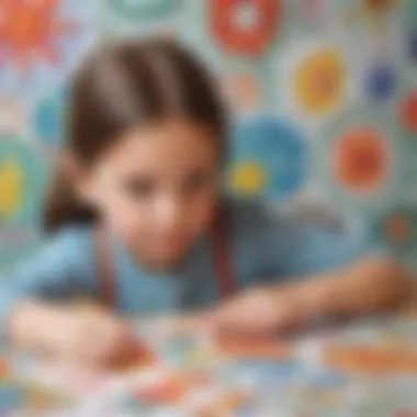 Child creating paper mosaic