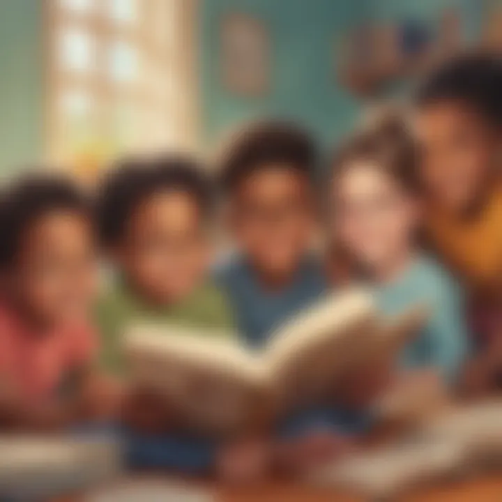 Illustration of a diverse group of children reading together