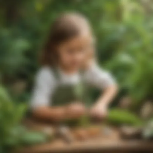 A child experimenting with nature materials to learn about ecosystems.
