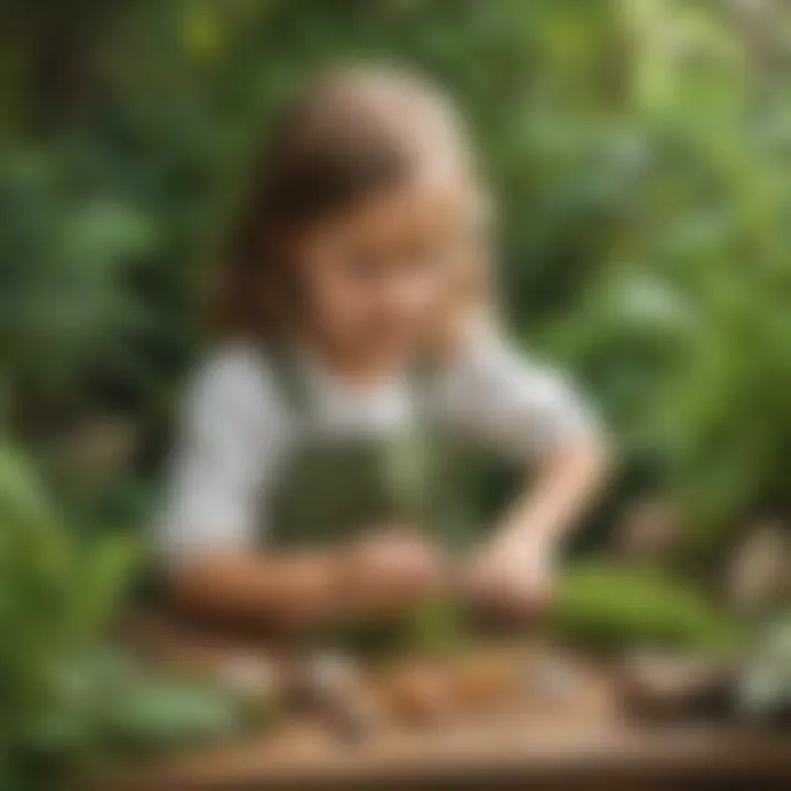 A child experimenting with nature materials to learn about ecosystems.