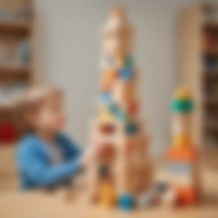 4-year-old child building a tower with blocks