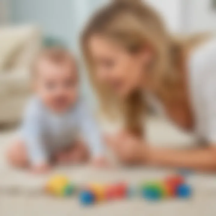 Parent encouraging their baby during tummy time with toys