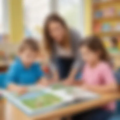 A vibrant classroom setting with children engaged in vocabulary-building activities