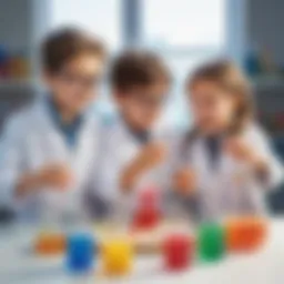 Children experimenting with colorful liquids