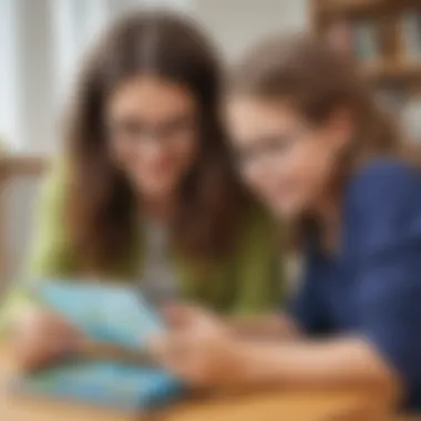 Collaborative Learning Between Parent and Child A parent and child exploring a fun educational app together, highlighting collaboration in learning.