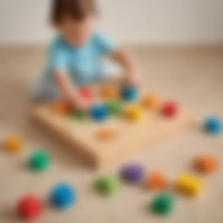 Toddler sorting various shapes and colors