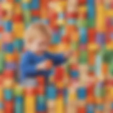 Young child playing with colorful stacking blocks