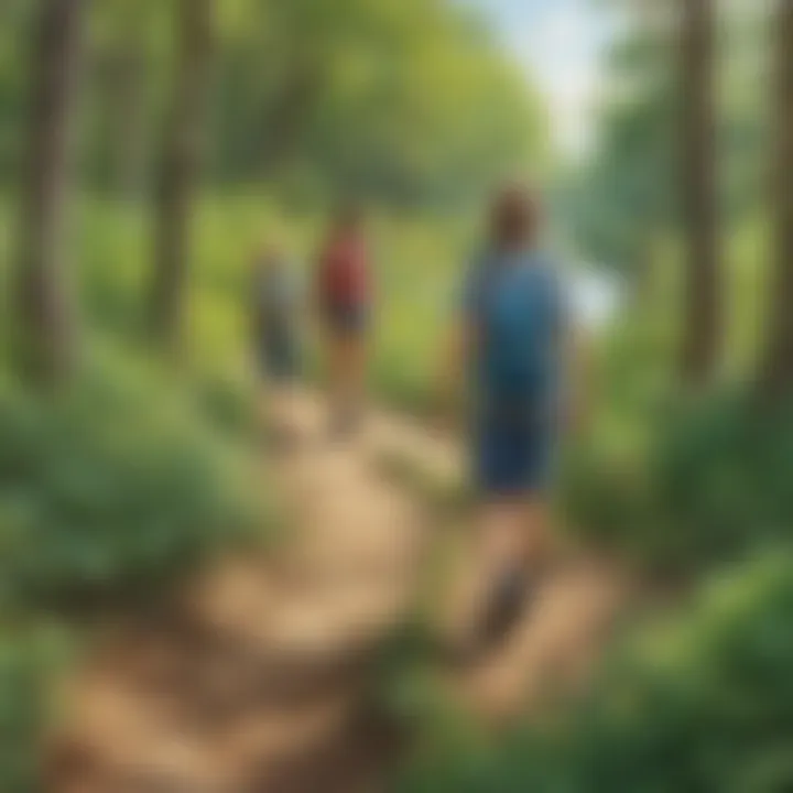 A scenic nature trail where families are hiking and exploring the outdoors together