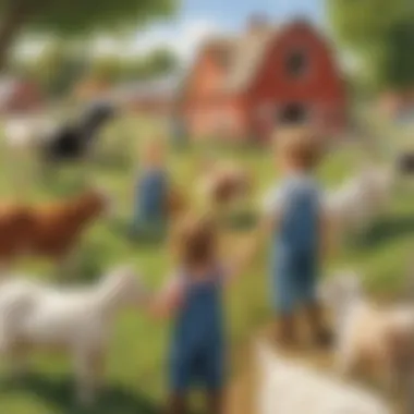 Enchanting Illustration of Children Interacting with Farm Animals