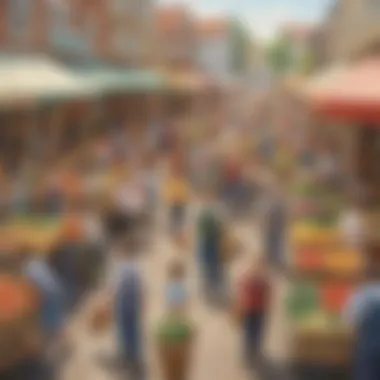 Energetic Illustration of a Farmer's Market Bustling with Activity