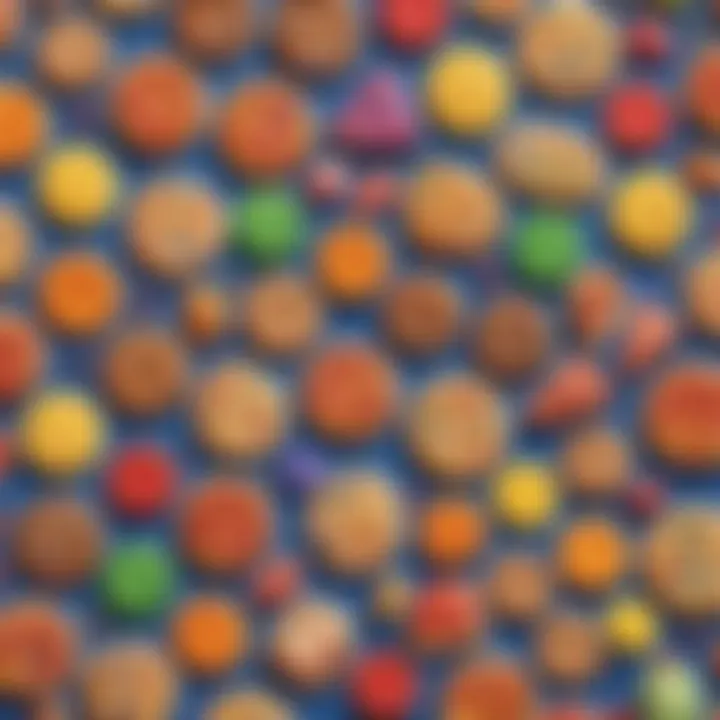 Colorful cookies in various shapes and sizes