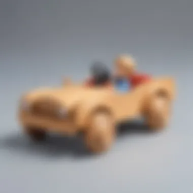 Child playing with a wooden car toy