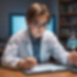 Illustration depicting a young student engaged in a virtual science experiment