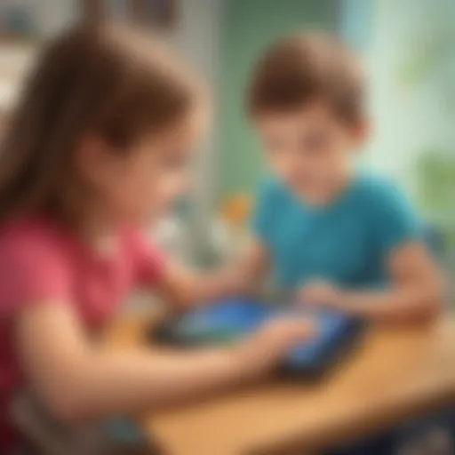 Young child engaging with educational app on tablet