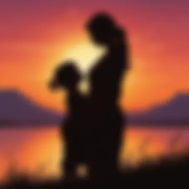 Mother and child silhouette against sunset