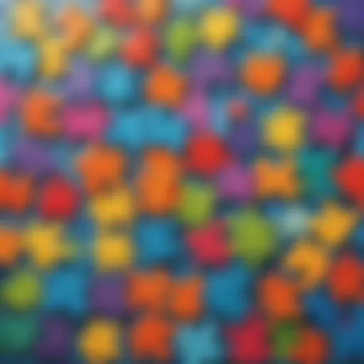 Colorful jigsaw pieces scattered on a surface.