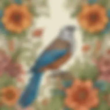 Detailed Bird and Floral Design Intricate bird design with floral elements for detailed coloring
