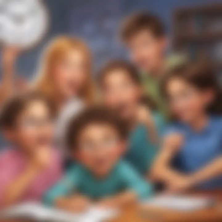 Illustration of a group of kids engaged in a time-telling activity
