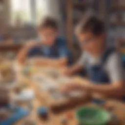 Artistic illustration of kids engaged in a DIY project