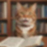 A quirky illustration of a cat telling a joke