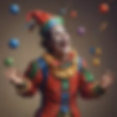 An artistic representation of a jokester juggling laughter