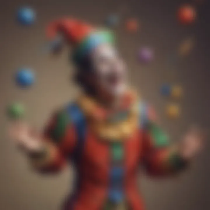 An artistic representation of a jokester juggling laughter