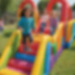 Children playing in a colorful obstacle course
