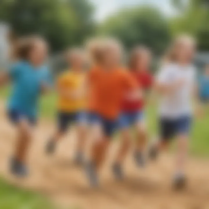 Children competing in a friendly relay race outdoors