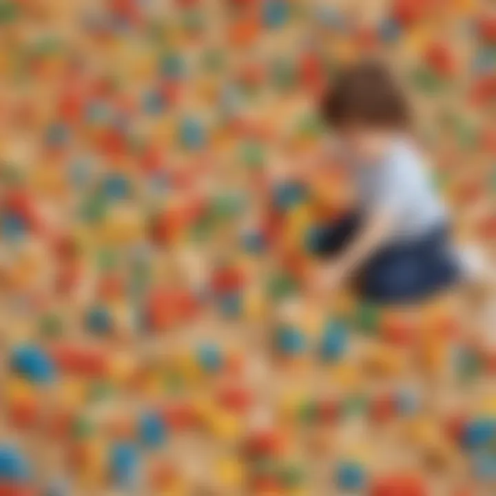 Kindergarten children playing with colorful building blocks