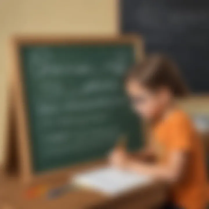 A child using a chalkboard to practice writing letters.