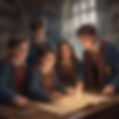 Group of kids playing interactive Harry Potter-themed educational game