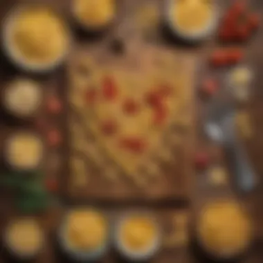 Rustic Kitchen with Heart Pasta A rustic kitchen setting with heart pasta and fresh ingredients laid out