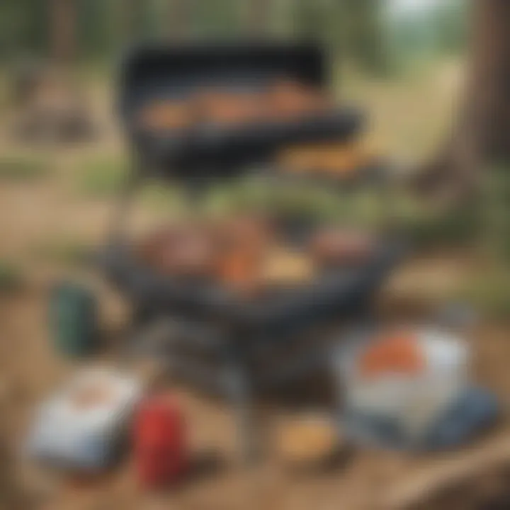 A portable grill set up in a camping area