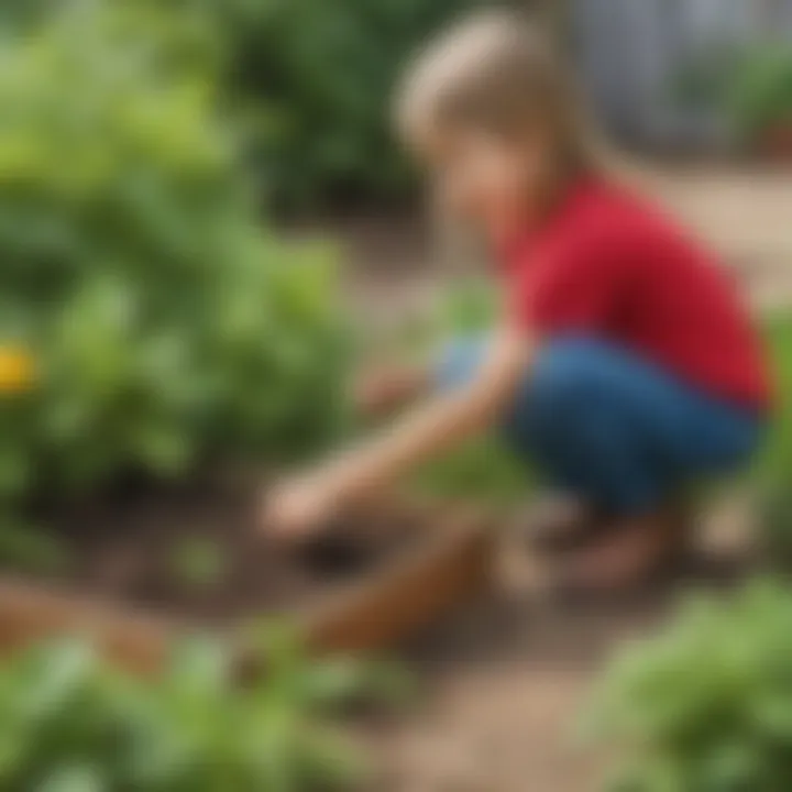 Child planting seeds in a small garden