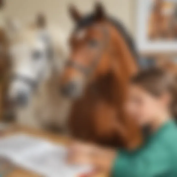 Children engaged in coloring horse images