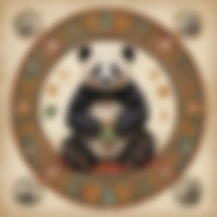 Artistic representation of pandas in various cultural symbols around the world