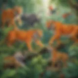 Colorful jungle animals engaging in playful activities