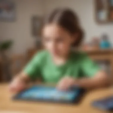 A digital learning game displayed on a tablet, with a child focused on gameplay that promotes problem-solving skills.
