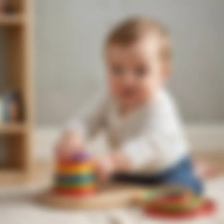 Baby playing with stacking rings to enhance motor skills