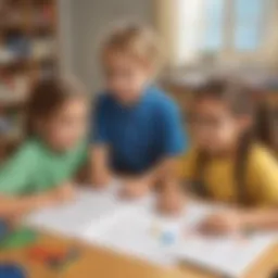 Dynamic classroom setting where children engage in math challenge games.