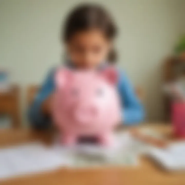 Child budgeting with piggy bank