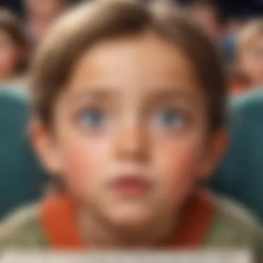 Illustration of a young child with wide eyes watching a movie