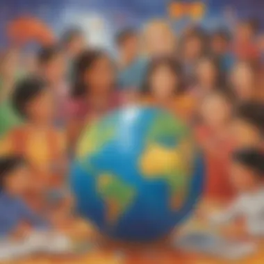 Children participating in a global art project using diverse materials.
