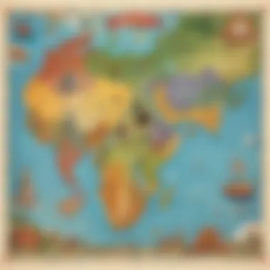 Interactive map displaying different countries and their cultural symbols.