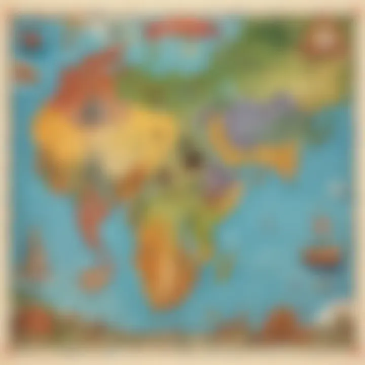 Interactive map displaying different countries and their cultural symbols.