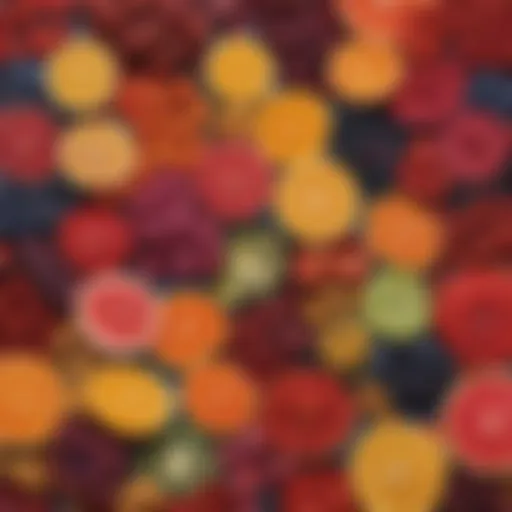 Vibrant array of natural dyes made from fruits and vegetables