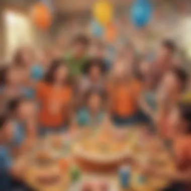 Group of children enjoying a birthday party with Nickelodeon theme