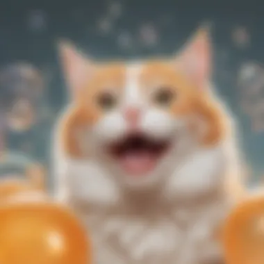 Playful white and orange cat surrounded by bubbles