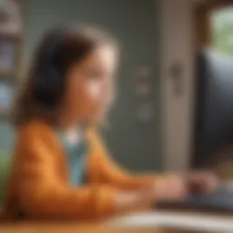 A child engaged in an online direction-following game, showcasing concentration and enthusiasm.