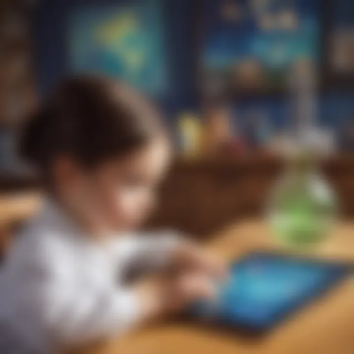 Young child enjoying educational science game on a tablet